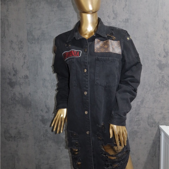 Black Distressed Denim Jacket - Picture 1 of 6